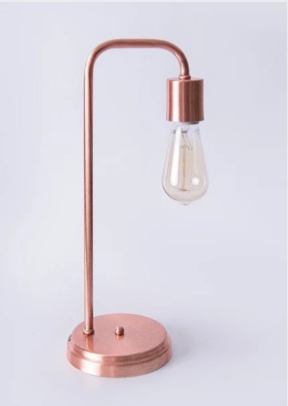 Velador base chata brazo L cobre brillante - Rosario Iluminación