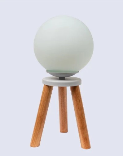 Velador Trípode Madera con globo 8x15 blanco - Rosario Iluminación