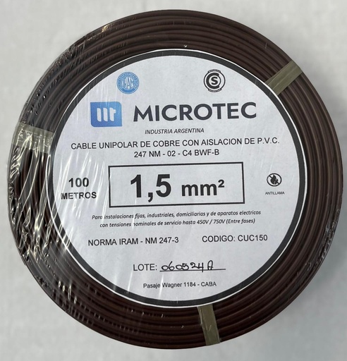 [CUC150M] Cable 1x1,5 marrón C4 rollo 100m MICROTEC 