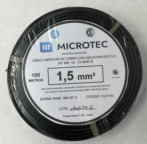 [CUC150N] Cable 1x1,5 negro C4 rollo 100m MICROTEC 