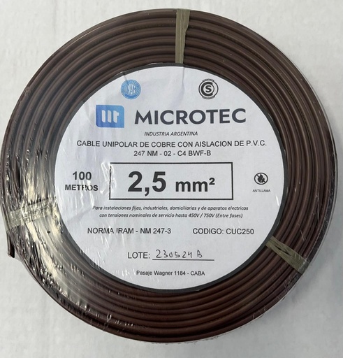 [CUC250M] Cable 1x2,5 marrón C4 rollo 100m MICROTEC 