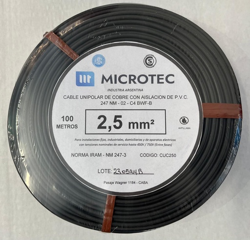 [CUC250N] Cable 1x2,5 negro C4 rollo 100m MICROTEC 