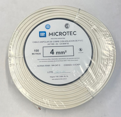 [CUC400B] Cable 1x4 blanco C4 rollo 100m MICROTEC 