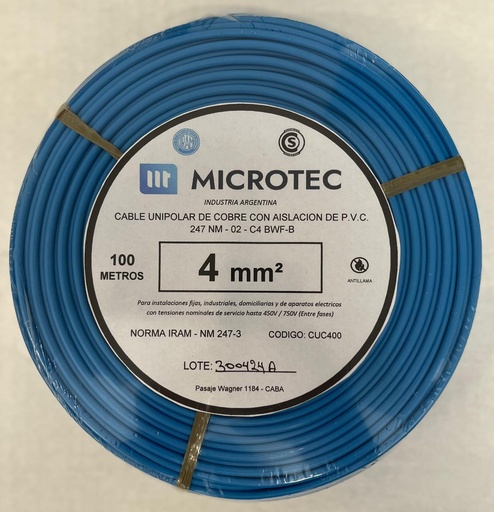 [CUC400C] Cable 1x4 celeste C4 rollo 100m MICROTEC 