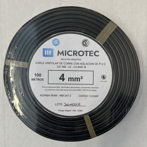 [CUC400N] Cable 1x4 negro C4 rollo 100m MICROTEC 