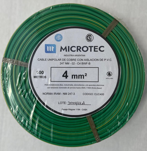 [CUC400VA] Cable 1x4 verde/a C4 rollo 100m MICROTEC 