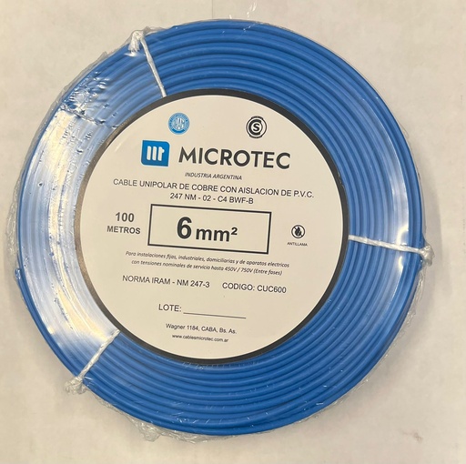 [CUC600C] Cable 1x6 celeste C4 rollo 100m MICROTEC 