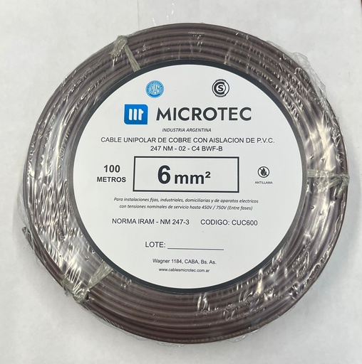 [CUC600M] Cable 1x6 marrón C4 rollo 100m MICROTEC 
