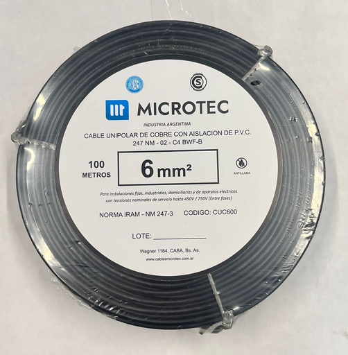 [CUC600N] Cable 1x6 negro C4 rollo 100m MICROTEC 