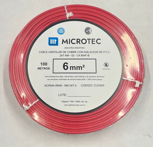 [CUC600R] Cable 1x6 rojo C4 rollo 100m MICROTEC 