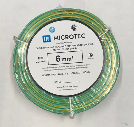 [CUC600VA] Cable 1x6 verde/a C4 rollo 100m MICROTEC 