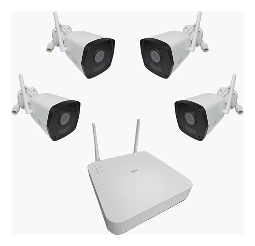[KIT/NVR301-04LS3-W/4-2122LB-ABF28WK-G] Kit NVR WiFi con 4 Cámaras Bullet IP 2MP – Lente 2.8mm, HDD hasta 6TB - Unv
