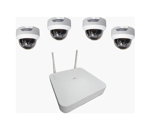 [KIT/NVR301-04LS3-W/4-322LB-ABF28WK-G] Kit NVR WiFi con 4 Cámaras Mini Domo IP 2MP – Lente 2.8mm, HDD hasta 6TB - Unv