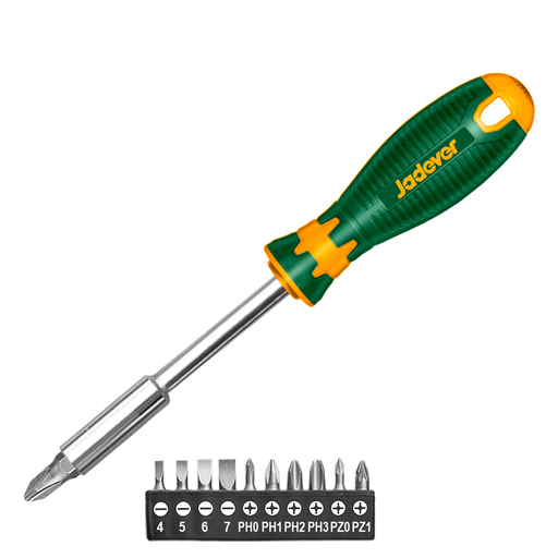 [JDSS1612] Kit puntas destornillador 12 piezas puntas magnéticas acero cr-v soporte puntas 1/4'' x 100 mm + 11 puntas1/4'' x sl4-sl5-sl6-sl7-ph0-ph1-ph2-ph2-ph3-pz1-pz2 Jadever