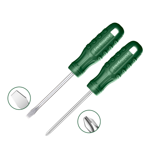 [JDSS2302] Kit destornilladores 2 piezas acero 40cr plano sl6.5 x 100mm + phillips ph2 x mango redondo Jadever