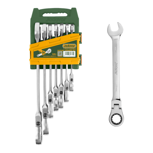 [JDSP5207] KIT DE LLAVES CRICKET COMBINADAS FLEXIBLES DE 7 PIEZAS -TAMAÑO: 8MM, 10MM, 12MM, 13MM, 14MM, 17MM, 19MM - CRICKET DE CABEZA GIRATORIA (180°)