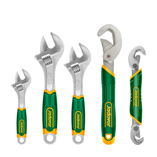 [JDAW275K] KIT DE LLAVES FRANCESAS DE 5 PIEZAS:  3 LLAVES FRANCESAS (6'', 8'', 10'') + LLAVE DE DOBLE EXTREMO ABIERTO + LLAVE DE EXTREMO ABIERTO