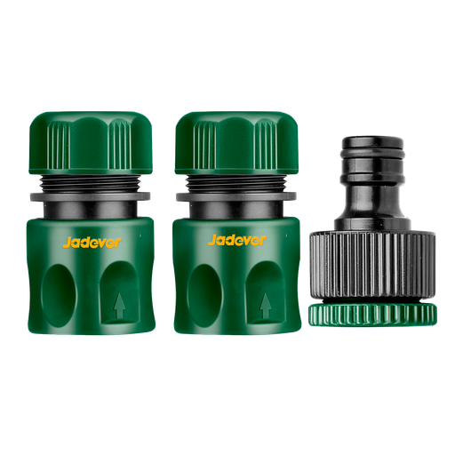 [JDQC2E33] Kit conectores manguera 1 pieza 1/2'' + 1 pieza 1/2'' tope agua + 1 adaptador grifo 3/4'' + reductor 1/2'' a 3/4'' Jadever