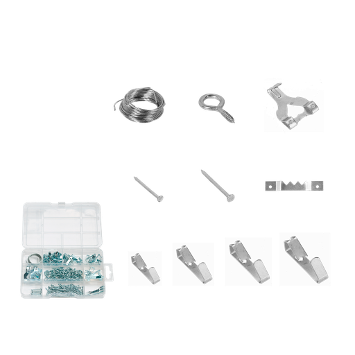 [JDVJ1B02] Kit suspension cuadros 201 piezas acero al c 54 ganchos + 50 tornillos + 96 clavos + 1 rollo alambre Jadever