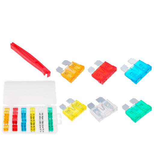 [JDFY1B01] Juego fusibles automóvil 49 piezas pc + zinc corrientes 5 a 10 a 15 a 20 a 25 a 30 a + 1 clip seguridad Jadever