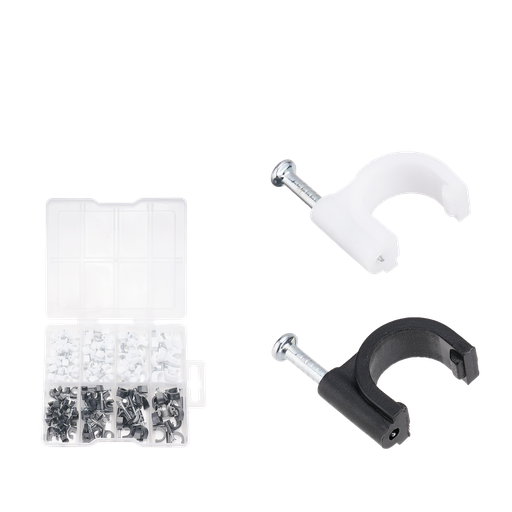 [JDFQAB01] Kit grampa cable 134 piezas pe + acero al c 67 grampas negras + rampas blancas Jadever