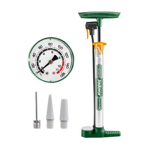 [JDPP1C10] Inflador manual base manometro 160psi 3 picos cilindro acero pedal goma ø32 x 390mm Jadever