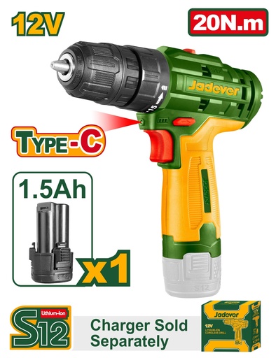 [JDCDS520] Taladro atornillador inalámbrico 12v 1500rpm 2 velocidades - Jadever