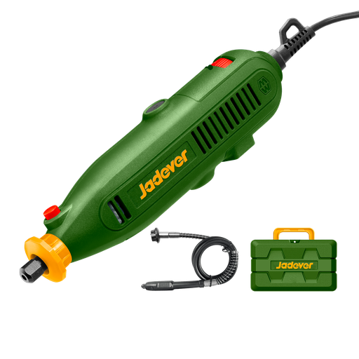[JDRY1D131-4] Mini torno 130w voltaje 220-240vca 50/60hz velocidad sin carga 8000 35000rpm pinza 32mm control velocidad variable incluye 52 accesorios + cargador + eje flexible Jadever