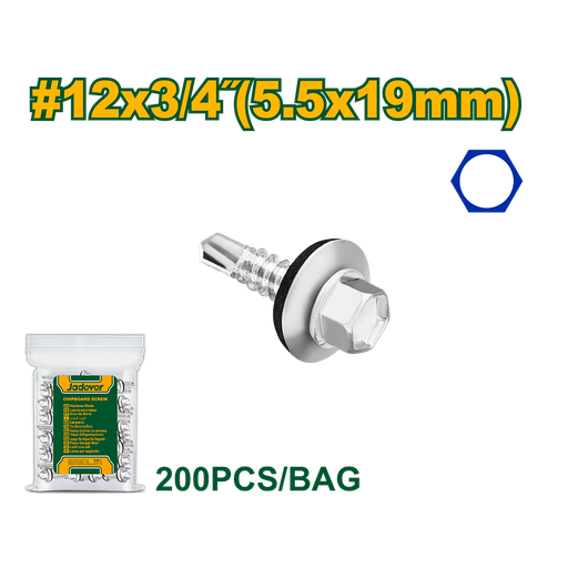 [JDXS4921] Tornillo punta mecha hexagonal 12mm x 3/4'' (bolsa x 200u) Jadever