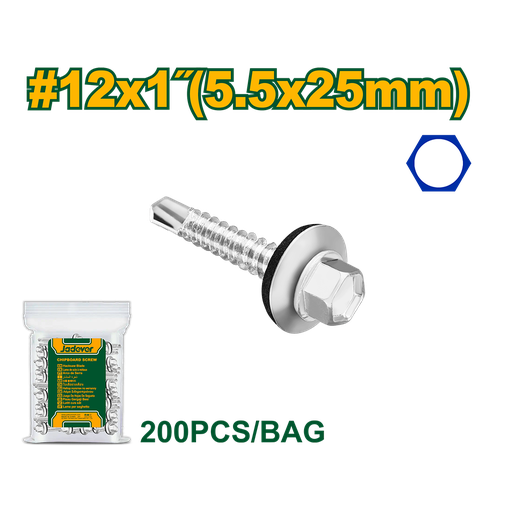 [JDXS4922] Tornillo punta mecha hexagonal 12mm x 1'' (bolsa x 200u) Jadever