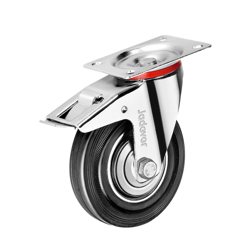 [JDJL3333] Rueda giratoria freno rodamientos rodillos 3'' (75mm) x carga acero + goma placa superior 78 x altura montaje Jadever