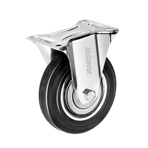 [JDJL3351] Rueda rígida rodamientos rodillos 5'' (125mm) x carga acero + goma placa superior 102 x altura montaje Jadever