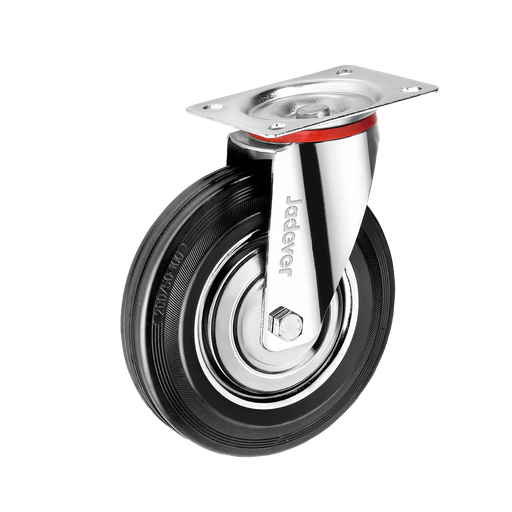 [JDJL3382] Rueda giratoria rodamientos rodillos 8'' (200mm) x carga acero + goma placa superior 132 x altura montaje Jadever
