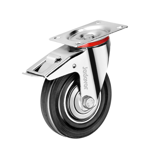 [JDJL3383] Rueda giratoria freno rodamientos rodillos 8'' (200mm) x carga acero + goma placa superior 132 x altura montaje Jadever