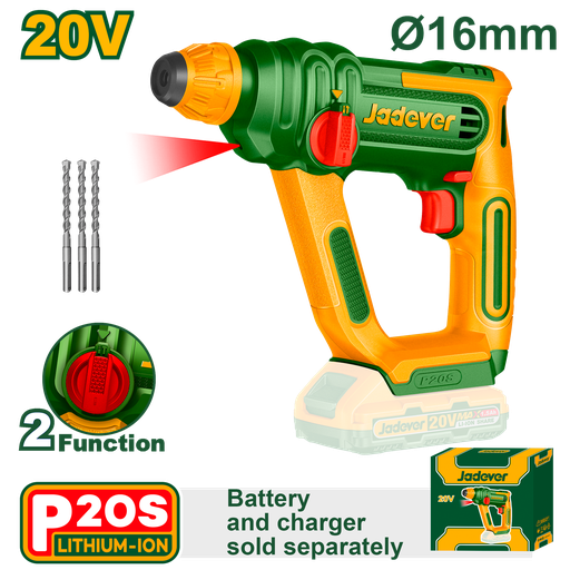 [JDLM1516] Taladro Rotopercutor Brushless 20V SDS 850rpm + 3 Puntas - Jadever