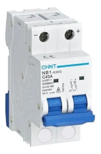 [NB1-63DC 2P C25A DC500V 6KA] Int. Termomagnético CHINT NB1-63DC 500VCC, In:25A, Icn:6kA, Curva C, 2-polos