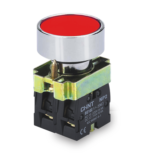 [NP2-BA42] PULSADOR DE CUERPO METALICO DE 22 MM ROJO CON CONTACTO NC