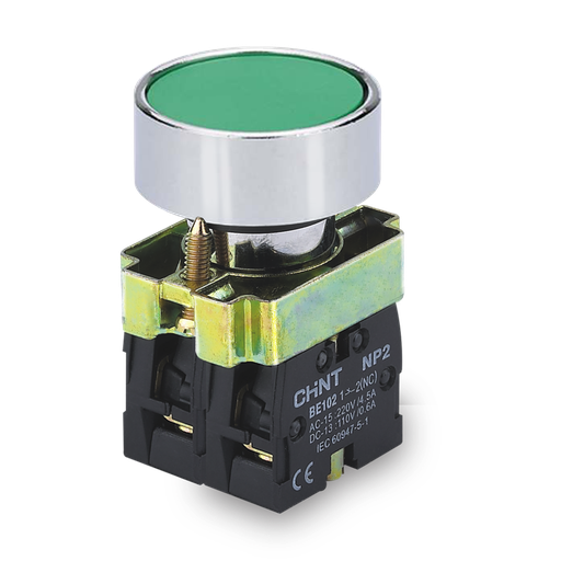 [NP2-BA31] PULSADOR DE CUERPO METALICO DE 22 MM VERDE CON CONTACTO NA
