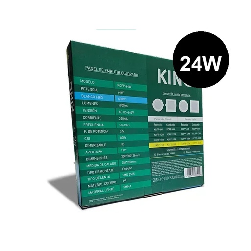 [KCFP-24W-CW] Plafón embutir cuadrado 24w frío King