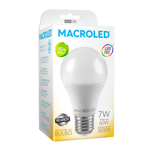 [BT-55-7WW] Lámpara 7W cálido E27 Macroled