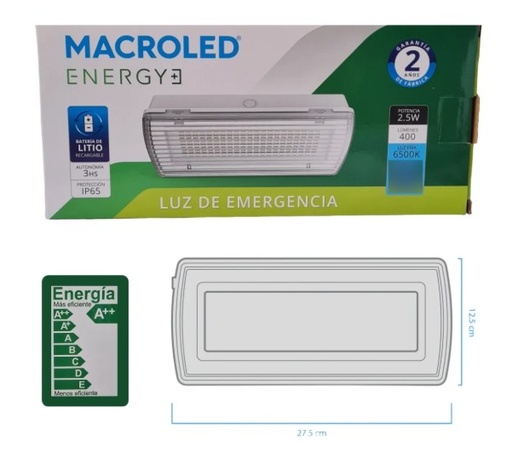 [EML-IP65-400] Luz de Emergencia IP65 aplicar o embutir Macroled