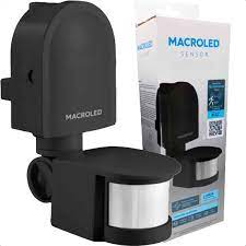 [SMPN-180-12M-IP44] SENSOR DE MOV PARED NEGRO MACROLED AC220-240V 1200W MAX, 12M DE ALCANCE, 180º, IP44