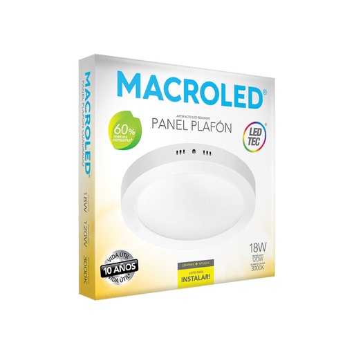 [PR18WW] Plafón aplicar redondo 18w cálido Macroled