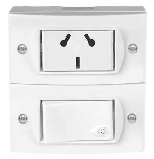 [JL50417/2] Línea Superficie armada 1 punto + 1 toma 10A bin blanco - Jeluz
